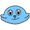 Cute blue creature smiling emoji, doodle kawaii. doodle icon image