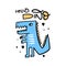 Cute blue dinosaur. Hello Dino lettering phrase. Hand drawn colorful vector illustration in cartoon style. Line art
