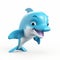 Cute Blue Dolphin 3d Illustration On White Background