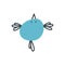 Cute blue doodle bird icon. Funny cartoon hand draw illustration