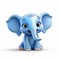 Cute Blue Elephant Baby In Pixar Style 3d On White Background