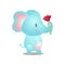 Cute blue elephant is going to make a gift to girlfriend