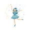 Cute blue fairy in flight with a magic wand