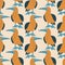Cute blue-footed boobies hand drawn vector illustration. Funny yellow birds in flat style seamless pattern for kids fabric.