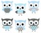 Cute blue and grey vector owls