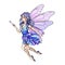 Cute blue hair fairy with pink wings and wand