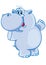 Cute blue hippo character is having fun dancing, isolated object on white background, vector illustration