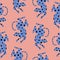 Cute blue leopard on a pink background. Wild spotted cat. Seamless pattern.
