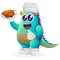 Cute blue monster, chef serving food
