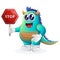 Cute blue monster holding stop sign, street sign, road sign