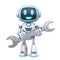 Cute blue robot holding wrench tool 3D