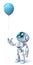 Cute blue robot look at flying balloon 3D