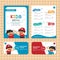 Cute Blue theme kids meal menu vector template with happy 2 boys