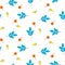 Cute blue twigs and leaves seamless pattern.