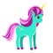 Cute blue unicorn with pink mane . Vector illustration