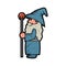 Cute blue wizard and the magic staff