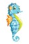 A cute blue yellow seahorse design animal cartoon