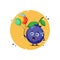 Cute blueberry mascot carrying a balloon