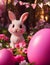 Cute Blushing Easter Bunny With Easter Eggs In A Magical Forest - AI Generated Illustration