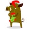 Cute boars or warthog character with Christmas stocking. Vector