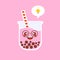 Cute Boba bubble milk tea with tapioca. Pearl milk tea, black delicious pearls is Taiwanese famous. Popular drink. Vector