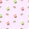 cute boba drink and biscuits cookies seamless pattern