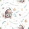 Cute bohemian baby bear animals. Birthday party seamless pattern. Scrapbooking kids paper woodland nursery decoration