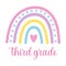 Cute boho colorful third grade rainbow with heart on white background. Isolated illustration