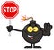 Cute Bomb Cartoon Mascot Character Gesturing And Holding A Stop Sign