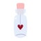Cute bottle of love elixir with hanging heart icon element. Valentine`s Day