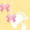 cute bows ribbon hanging with baby footprint