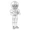 Cute boy in an American football suit with a ball in his hands outlined for coloring page