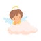 Cute Boy Angel with Nimbus and Wings Sitting on Cloud, Lovely Baby Cartoon Character in Cupid or Cherub Costume Vector