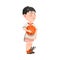 Cute Boy Athlete Standing in Basketball Uniform and Holding Ball Vector Illustration