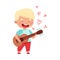 Cute Boy with Blonde Hair Playing Guitar and Singing Love Song Vector Illustration