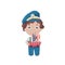 Cute boy in captains hat and stripy t-shirt holds a ship toy.