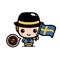 Cute boy cartoon character holding flag of sweden country against virus