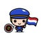 cute boy cartoon character holding netherland country flag fighting virus