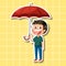 Cute boy cartoon character holding umbrella sticker style