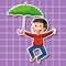Cute boy cartoon character holding umbrella sticker style