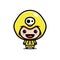 Cute boy cartoon character wearing yellow hoodie costume