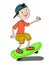 Cute boy cartoon illustration skating drawing line illustration drawing line white background