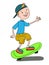 Cute boy cartoon illustration skating drawing line illustration drawing line white background