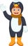 Cute boy cartoon with penguin costume