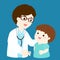 Cute boy cartoon see doctor