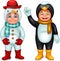 Cute boy cartoon standing using cold costume with smile and waving