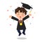 Cute boy celebrates graduation with confetti. School clip art.