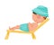 Cute Boy Character Rested on Sun Lounger at Sea Shore Vector Illustration