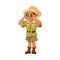 Cute Boy Character in Safari Outfit Look in Binoculars Vector Illustration