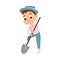 Cute Boy Digging with Shovel, Little Kid Working on Farm Cartoon Style Vector Illustration